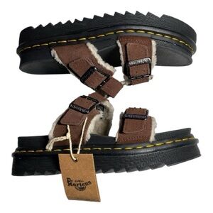 Dr. Martens Myles Sandals Brown Suede Size 9 Docs Faux Fur Lined NWT